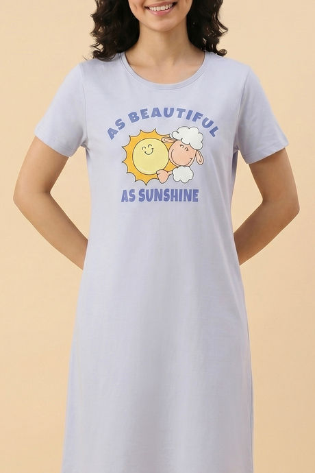 Zivame Farm Lore Knit Cotton Knee Length Nightdress - Xenon Blue — image 4
